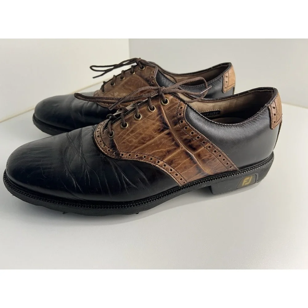 VTG FootJoy Classic Mens 10 1/2 M Golf Shoes BLK/BRN Croc 52236